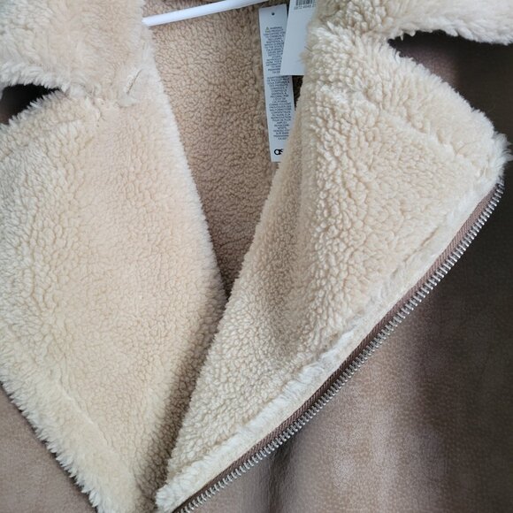 Topman Tan Jacket Men's Large Faux Shearling Borg Collar Aviator Buckle Coat NWT - Picture 6 of 12